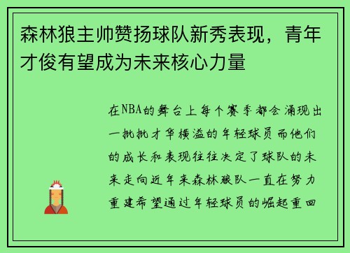 森林狼主帅赞扬球队新秀表现，青年才俊有望成为未来核心力量